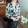 Mürekkep Baskılı Fener Kol Retro Bol Kadın Gömlekleri Üstler Moda Zarif V Yaka Slim Fit Günlük Bluz Kadın Basit İlkbahar Ofis Bayan Gömleği 26348