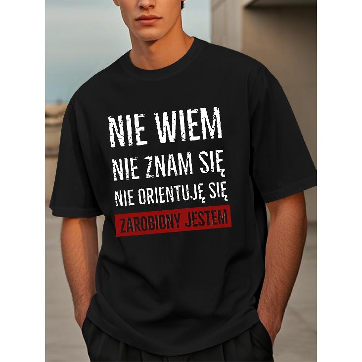 Funny Polish Men's Short Sleeve T-Shirt - "Nie Wiem" Graphic Print, Navy  Casual Summer Top, Regular Fit Round Neck, Machine Washable