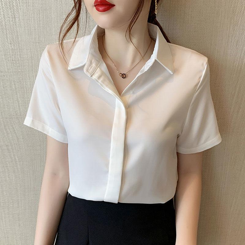 Women Solid Loose Square Neck Short Sleeve Casual Office Shirt