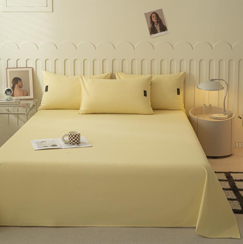 1pcs  Cotton Bed Sheet Solid Color Printed Double Top King Sheets for Girls Boys Kids Single Queen King Size Bed Linen