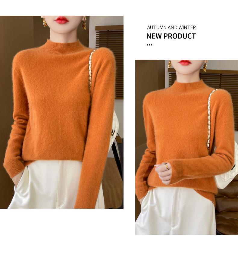 Women's Seamless Wool Sweater - Half-High Collar, Versatile Knit Base Layer, Fashionable and Warm for Autumn/Winter, New Arrival