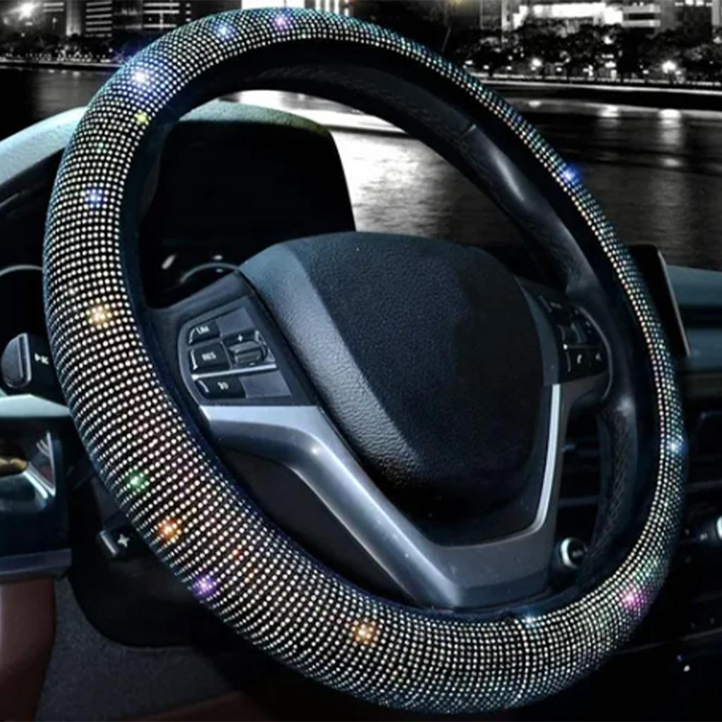 Car Steering Wheel Cover Bling Rhinestone Universal Antislip Protective Decoration for Automobiles