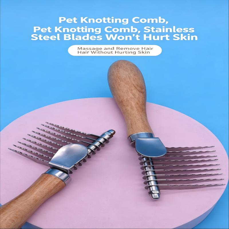 Dog And Cat Dematting Brush & Undercoat Rake, Professional Pet Dematting Comb With Wood Handle, Stainless Steel Deshedding Tool
