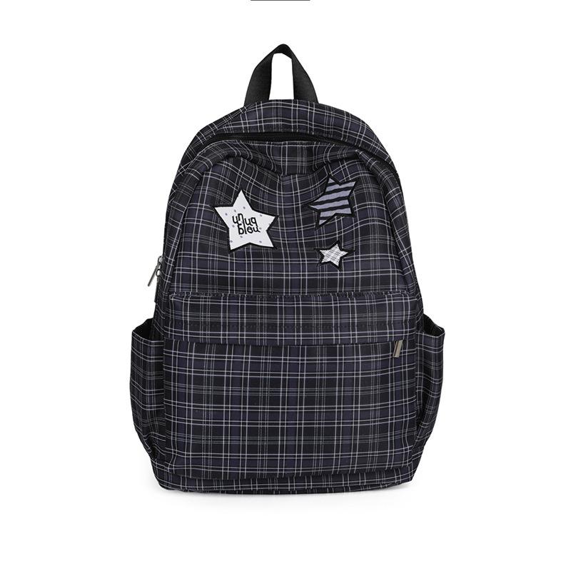 Schoolbag Korean Version Ins Versatile Plaid Backpack Women's Large Capacity Cartoon Star Polka Dot Student Schoolbag Casual Backpack