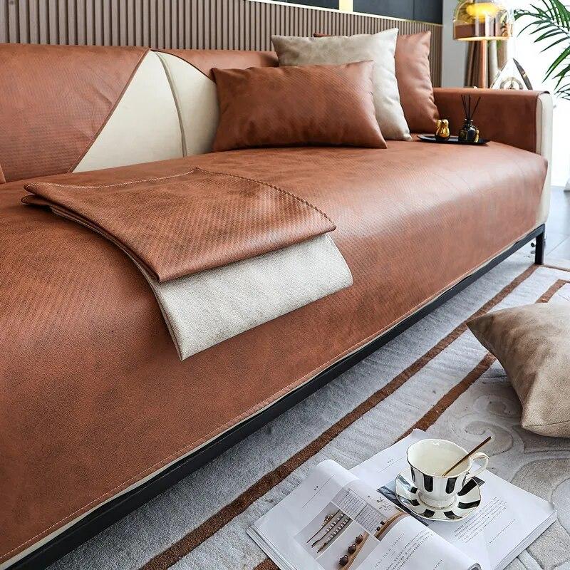 Modern Waterproof Sofa Cover Technology Leather Cloth Solid Sofa Towel Couch Cover Anti-slip Cushion Multi-Size Sofa Protector