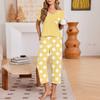 Women's Casual Loungewear Set Printed Neck Short Sleeve T-Shirt and Pants
