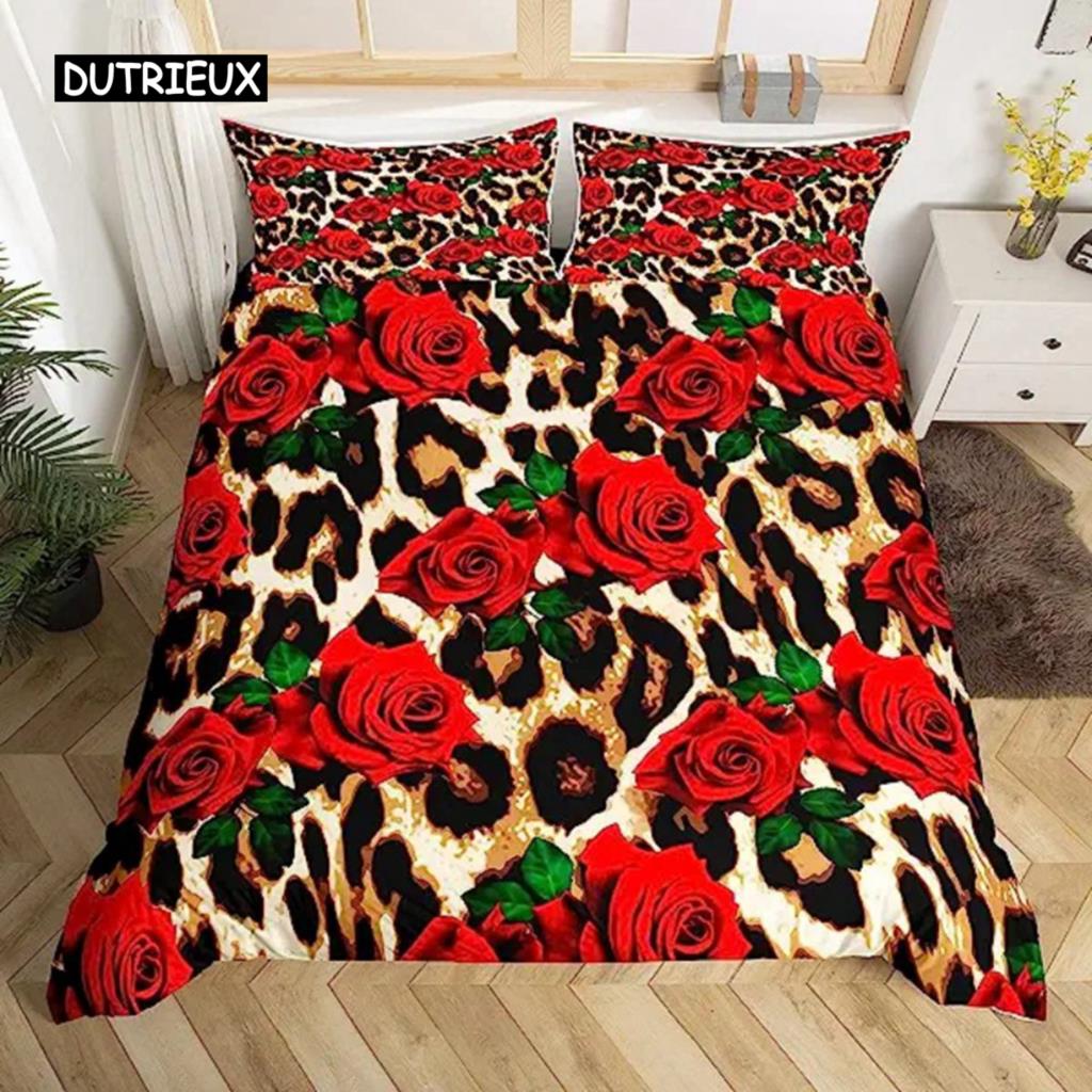 Leopard Print Duvet Cover Safari Cheetah Africa Animal Bedding Set Men Women Bedroom Decor Black and Brown Leopard Quilt Cover