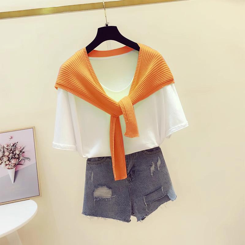 Stylish Women's Knit Shawl - 2026 Spring Celebrity Style Shoulder Wrap with Knotted Neckline Faux Collar Scarf
