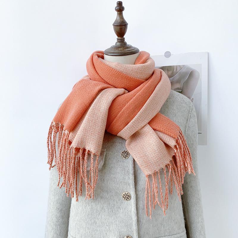 Double-Sided Solid Color Imitation Cashmere Scarf with Tassels – Cozy Korean Autumn/Winter Fashion for Students