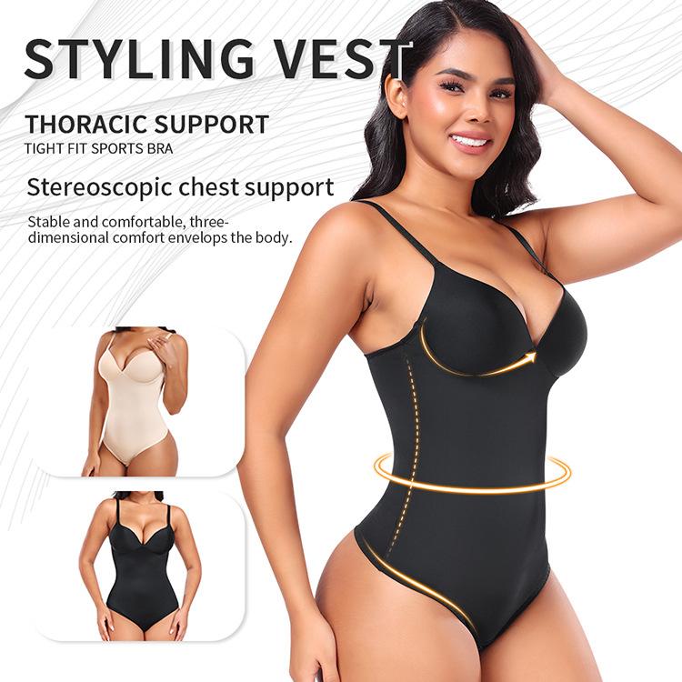 Nahtloser Push-Up-Body mit integriertem BH, Tanga Po-Lifter Bauchkontrolle Shapewear für Damen