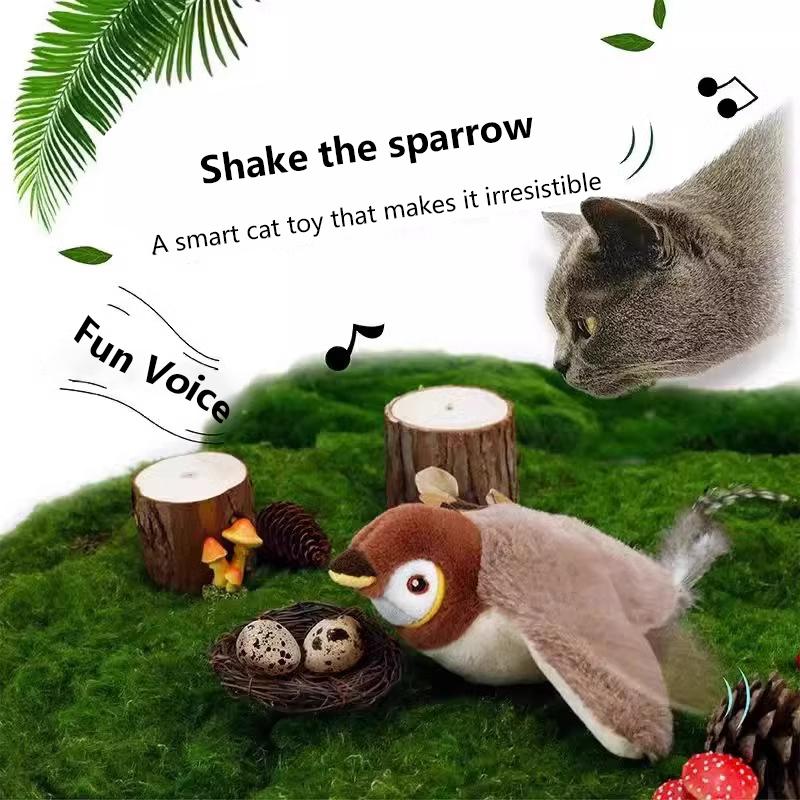 Zabawka elektryczna dla zwierząt domowych, trzepocząca i potrząsająca, wróbel, zabawka dla kota, symulacja huśtającego się skrzydła ptaka