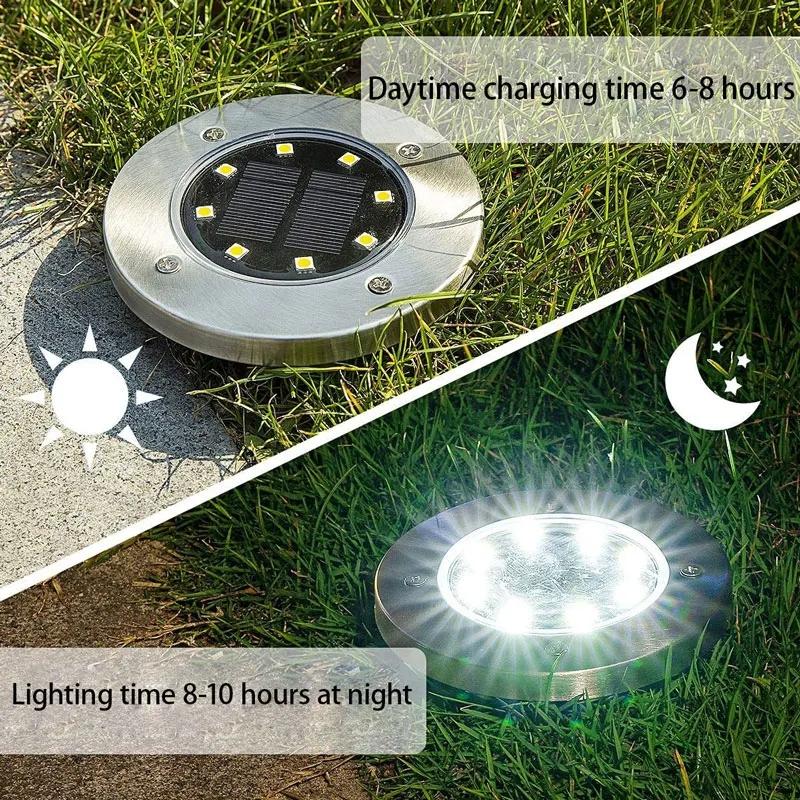 8/16LED Solar Underground Disk Light, Outdoor Buried Deck Spotlight, Solar Powered Landscape Ground Lamp For Garden Yard Patio Pathway Lighting