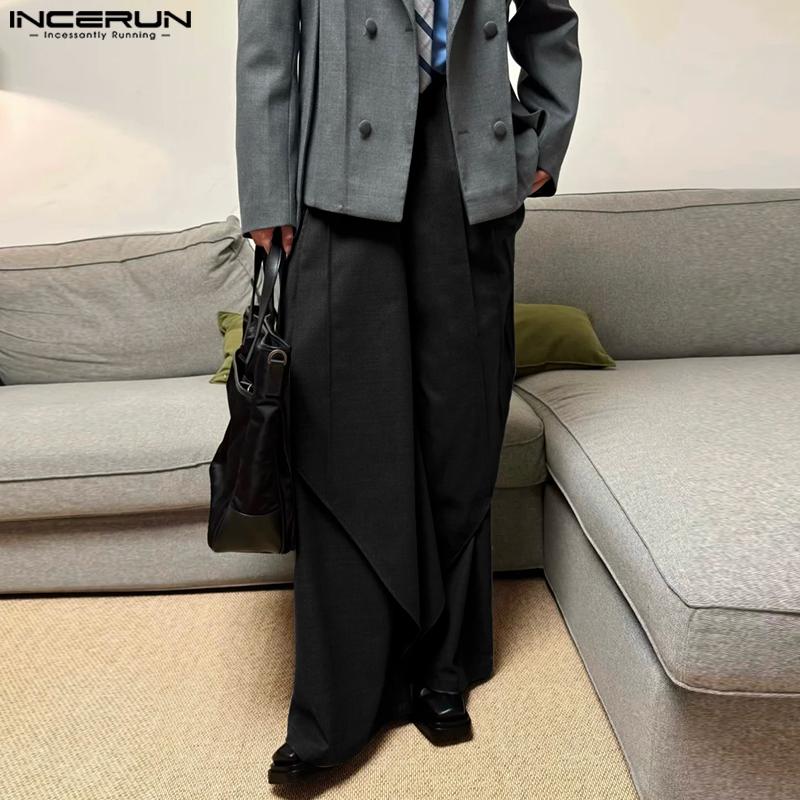 INCERUN Men Wrap High Elastic Waist Casual Loose Suit Pants Long Trousers