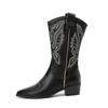 Fashion Autumn Winter Split Leather Women Boot Fashion Embroidery PointedToe Boots for Women Mid-calf Boots Botines Mujer Knight Boots