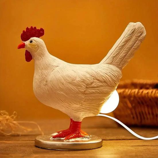 USB Chicken Egg Night Light Laying Eggs Hen Decorative Lamp Resin Statue Figurine Home Office Bedroom Desktop Ornament