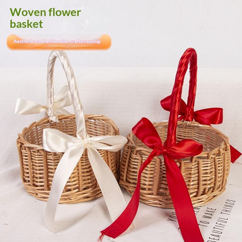 1Pcs Woven Flower Basket Rattan Storage Basket Handmade Organizer Rustic Storage Rack for Entryway Shoes or Toys