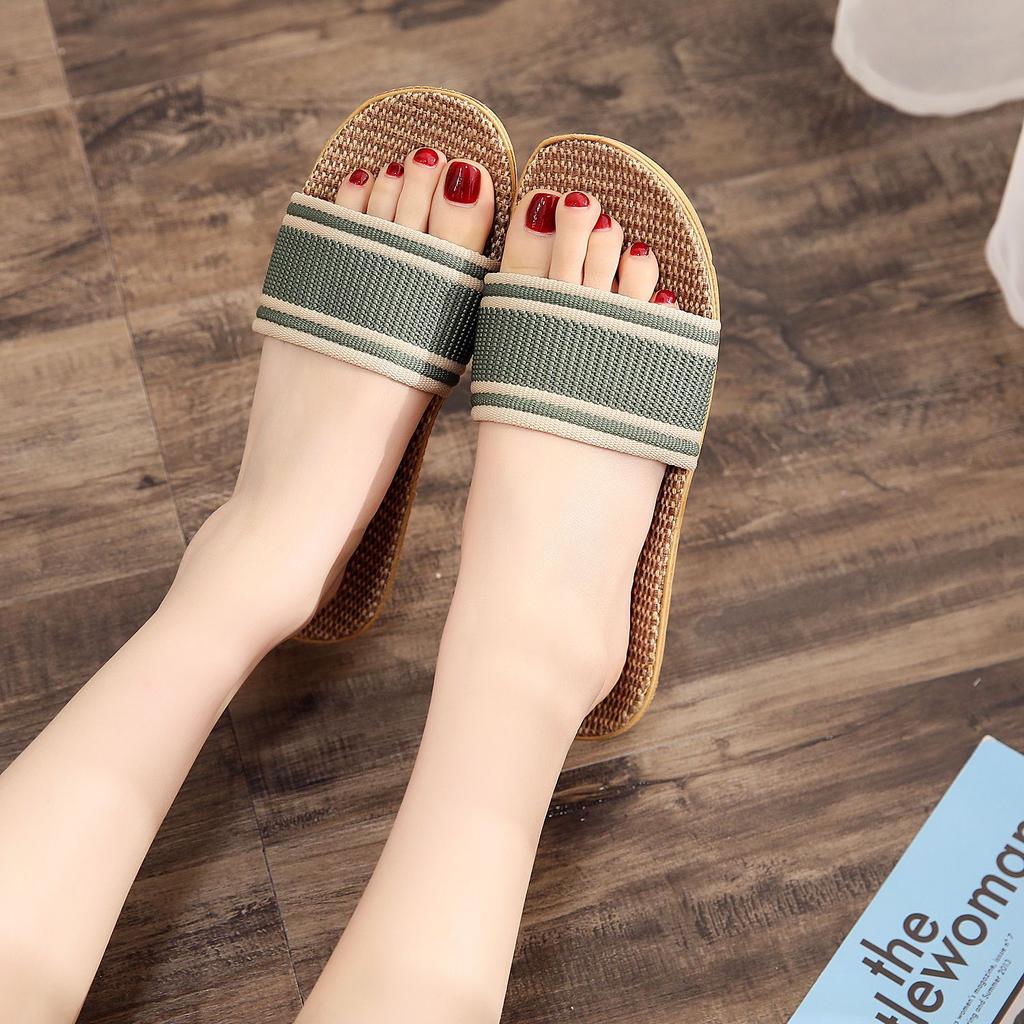 New linen slippers women's summer indoor wooden floor couple home non-slip thick bottom home cool slippers men