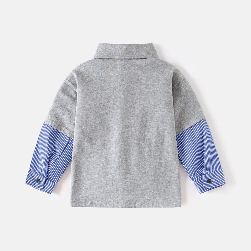 Boys' Sailing Label Polo Shirt Long Sleeves T-shirt Spring and Autumn Kids Lapel Underwear Blouse Baby Fake Two-Piece Tops