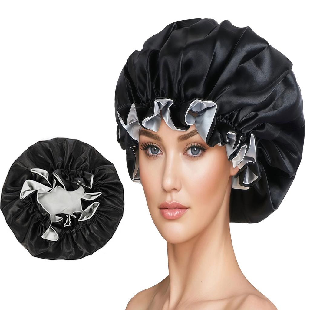 1pc Two Tone Satin Hat Silk Bonnet for Sleeping Satin Bonnets Double Layer Reversible Hair Cap Bonnet for Women Long Curly Braid