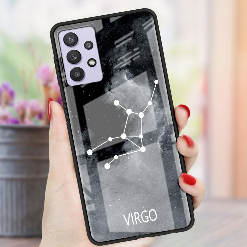 Twelve Constellations Glass Case For Samsung Galaxy A52 A71 A50 A51 A70 A21s A31 A72 A10 A12 A30 A22 5G Phone Cover