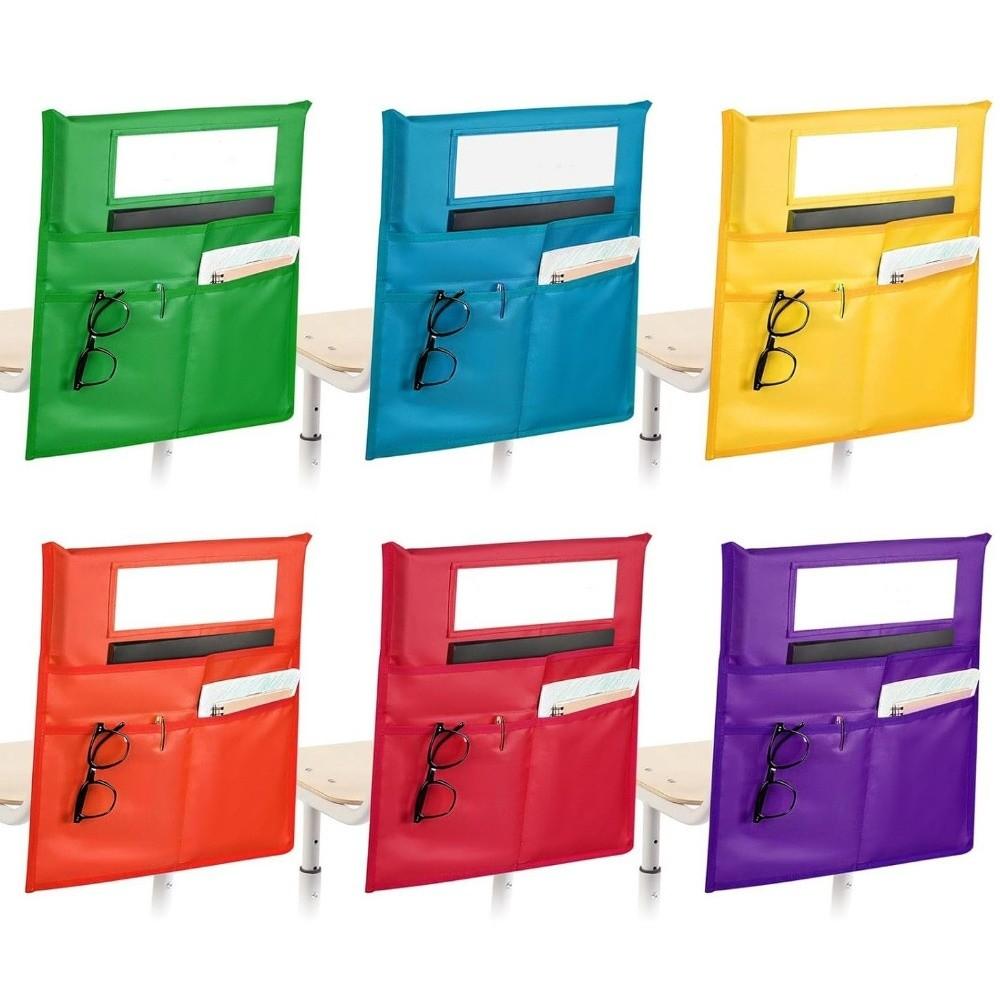 Oxford Chair Back Pocket With Name Tag Bright Color Classroom Organizer Multi-Functional Hanging Storage Bag Teacher Supplies