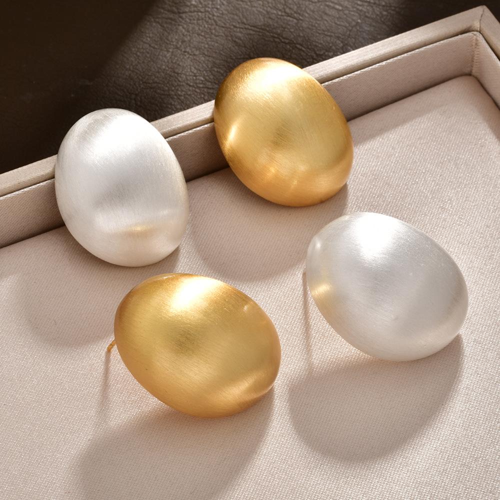 silver brushed small eggshell stud earrings niche design sense fashionable light luxury minimalist oval personality temperament earrings earrings