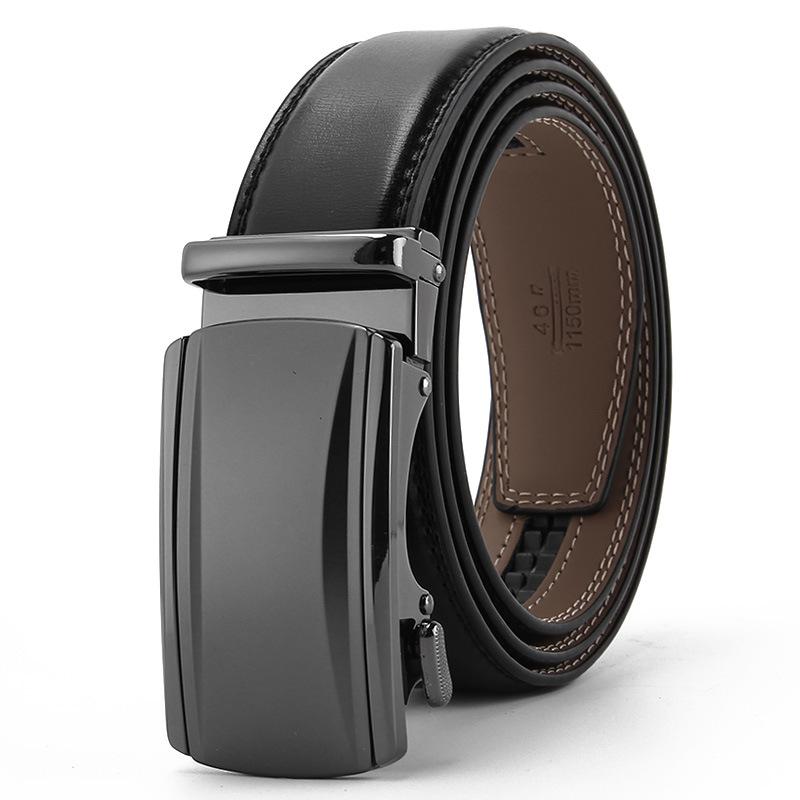 

Новый мужской ремень из кожи второго слоя с автоматической пряжкой, кожаный ремень из чистой натуральной коровьей кожи, деловой повседневный ремень 110-130CM