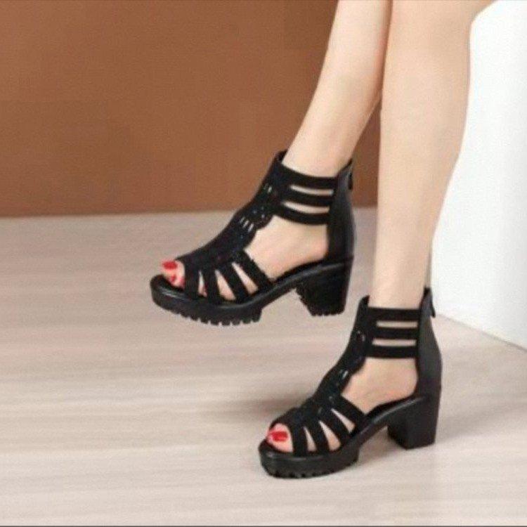 Sandals women's thick heel new non-slip fish mouth medium and high heel women's shoes women's soft-soled open-toe height-increasing cool boots