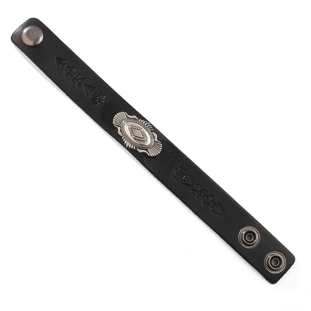 Cowhide Bracelet Ethnic Style Retro Embossing Totem Symbol Leather Bracelet