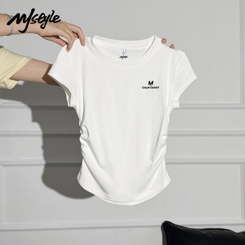 MJ STYLE Women s Pleated Slim Fit Short Sleeve T-Shirt L