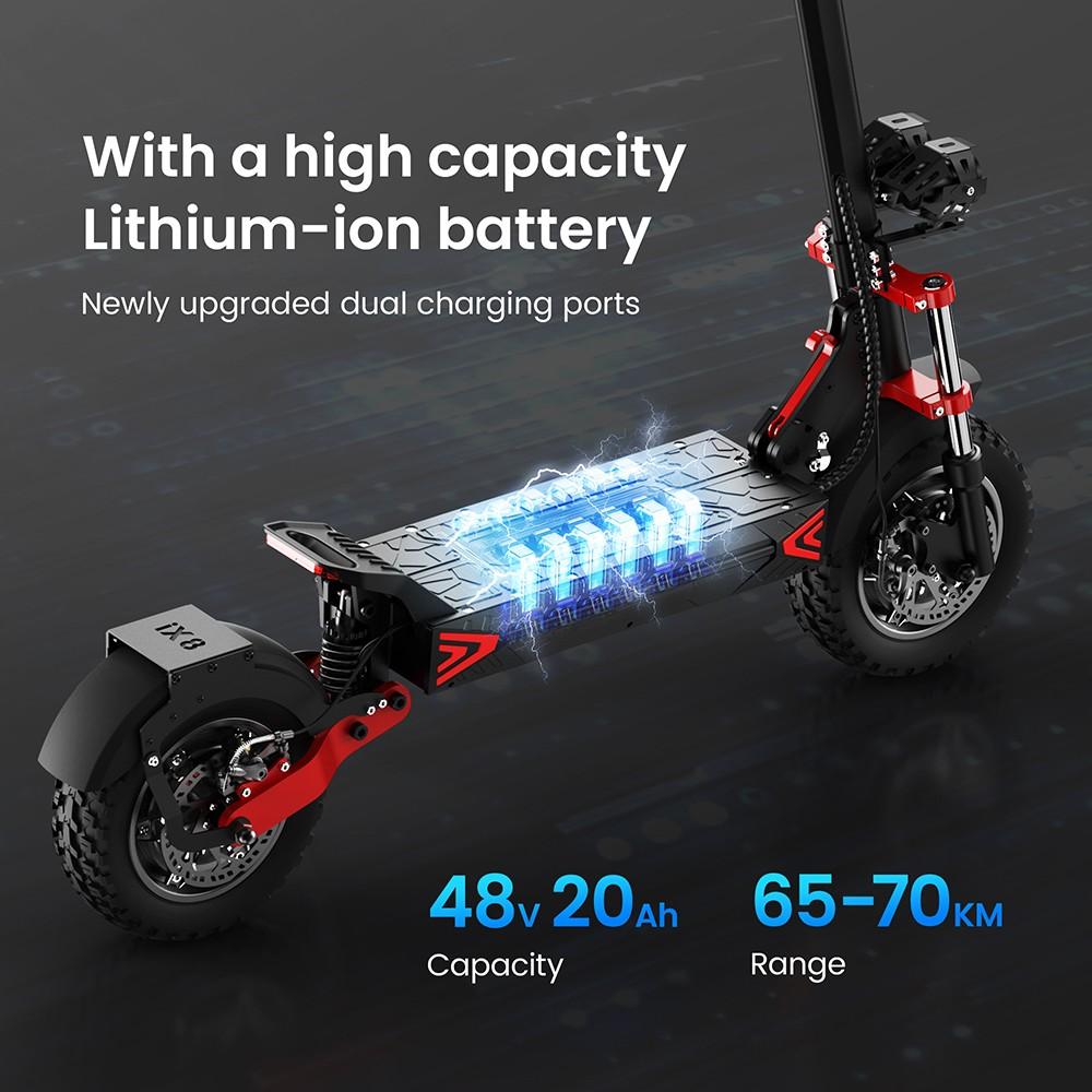 iScooter iX8 Electric Scooter, 2*1200W Motor, 48V 20AH Battery, 12-inch Tire, 60km/h Max Speed, 70km Range