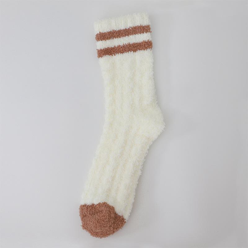 

Female Winter Plus Velvet Warm Sports Home Floor Sleep Two Bar in Tube Socks 1 pair