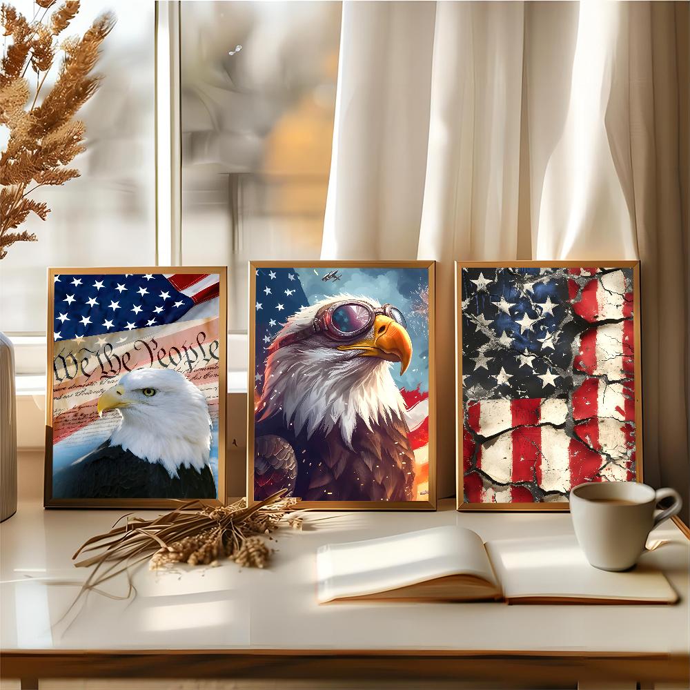 Eagle American Flag Self-adhesive Art Poster Retro Kraft Paper Sticker DIY Room Bar Cafe Stickers Wall Painting