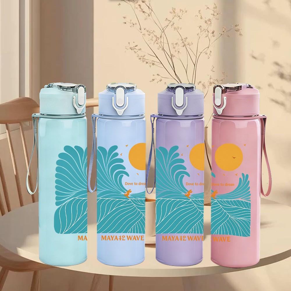 1PC Wave Ocean Sunset Line Art 750ml Color Plastic Sports Water Bottle Leakproof Flip Straw Lid Suitable for Sports Office Home Use