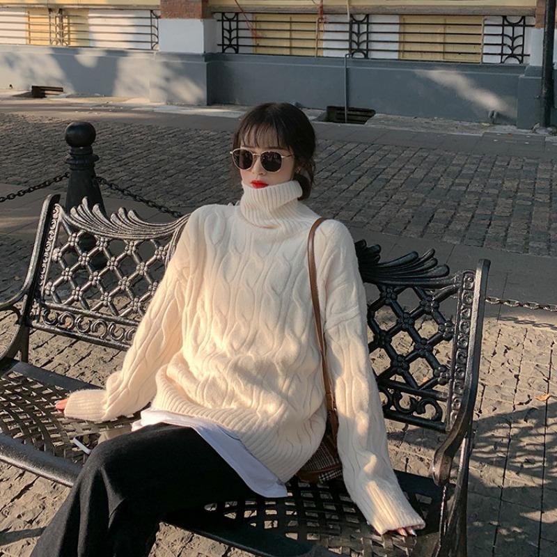 DAFIFY  Women's Fashion Casual Fall Winter Solid Color Print Long Sleeve High Neck Sweaters