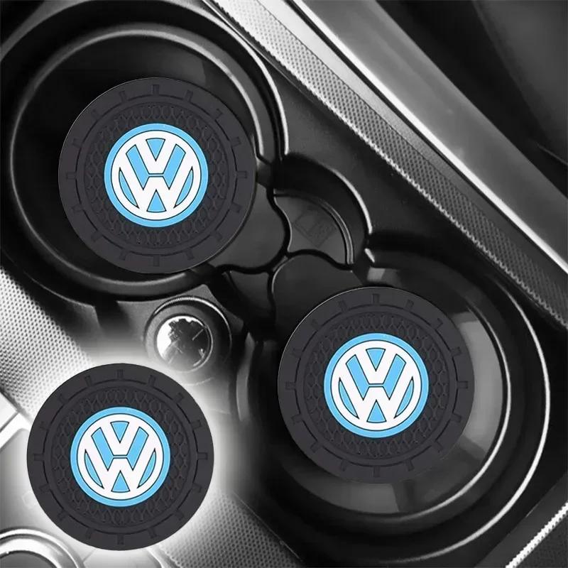 New 2pcs Car Coaster Pads PVC Water Cup Anti-slip Mat for Volkswagen Golf Passat Jetta Touareg Tiguan Polo Caddy GTI Lavida