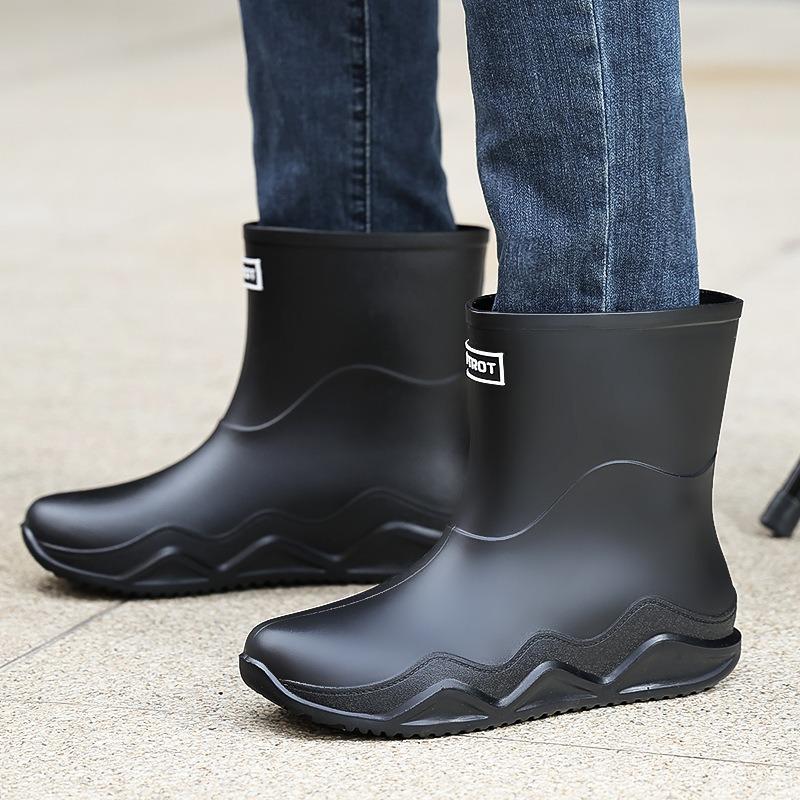 Rain shoes men's new non-slip waterproof rain boots men's cotton outer wear work car wash shoes fishing shoes medium and short rubber shoes
