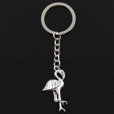 Fashion Single Stand Crane Flamingo 41x19mm Pendant 30mm Key Ring Chain Silver Color Men Car Gift Keychain