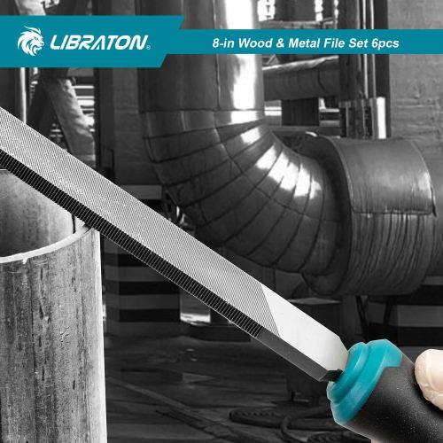 LIBRATON Metal File Set, 6-Piece Set for Metalworking and Woodworking, Includes Round, Half-Round, Triangular, and Flat Files, Bar Files, Deburring, a