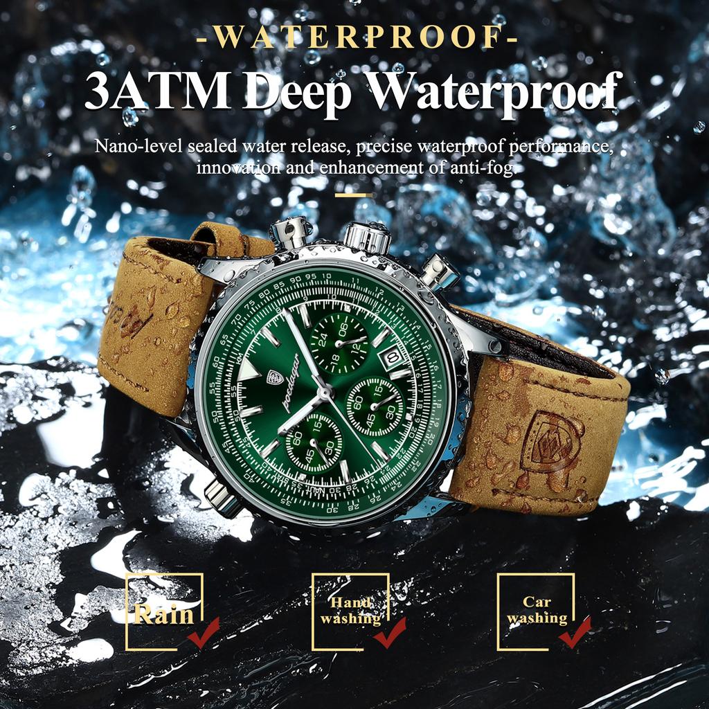 POEDAGAR Business Herren Armbanduhr Wasserdicht Leuchtend Datum Chronograph Sport Mann Uhr Leder Quarz Mode Herrenuhren Reloj