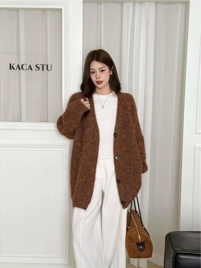 Korean Style Loose Knit Cardigan for Women - Versatile, Thick Autumn/Winter 2025 Sweater Coat
