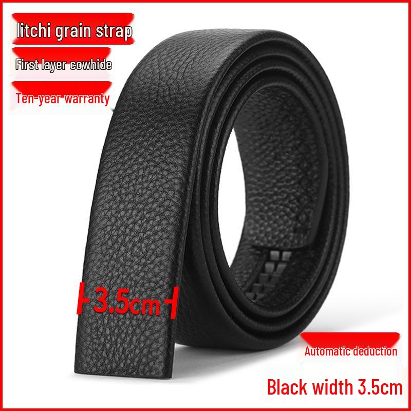 Men's Genuine Leather Cowhide Belt with Automatic Buckle, Youth Style, Lychee Pattern.