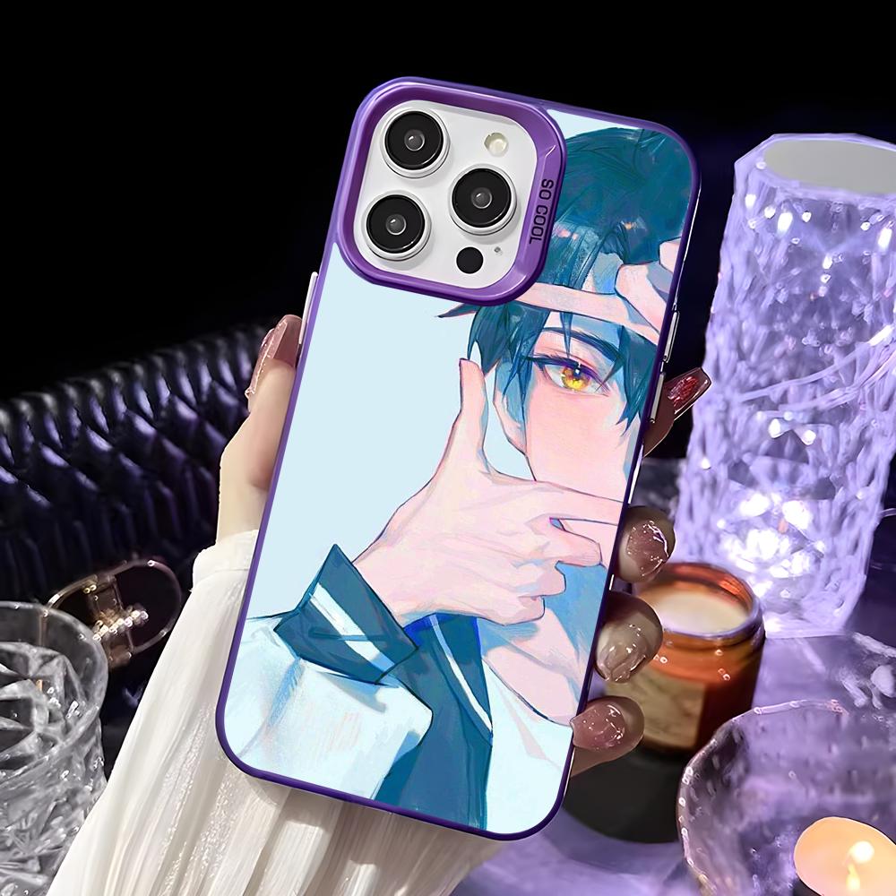 Anime L-Link Clicks Phone Case For iPhone 16 15 14 13 12 11 Pro Max White Purple Matte Laser Metallic Aurora Funda