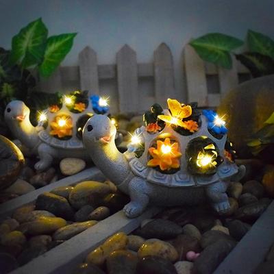 Solar-Powered Outdoor Turtle Resin Statue with Succulent Figurine and Decorative Light