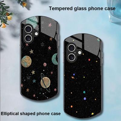Astronaut Planet Für Apple IPhone 16 11 13 15 14 Pro Max 12 Mini 7 8 Plus XR X XS Elliptisch Geformte Handyhülle aus Gehärtetem Glas