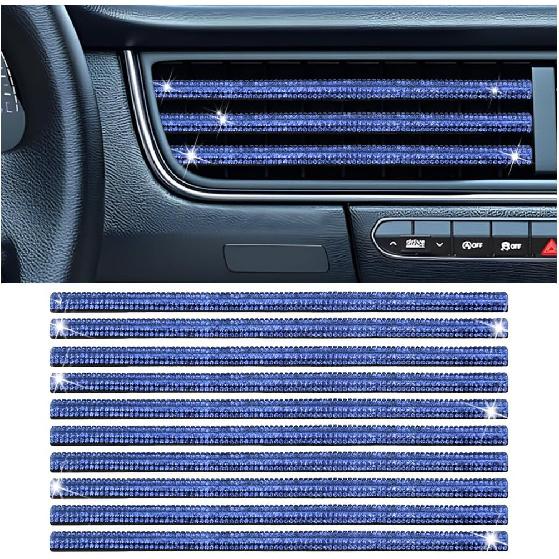 Bling Car Vent Outlet Moulding Trim, 10PCS Rhinestone Vehicle Air Conditioner Decorative Strip, Diamond Straight Seal Strip Line Decoration,