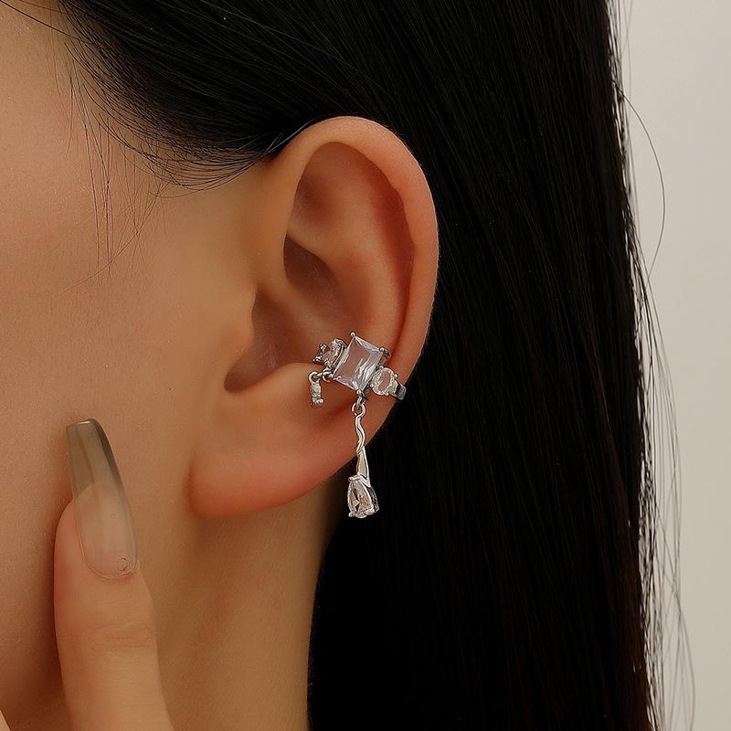 Stainless Steel Zircon Star C Shape Clip Earrings for Women Luxury Crystal Ear Cuff Without Piercing Girl Sweet 2000S Jewelry