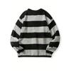 Pull en maille designer rayé bloc de couleur à col rond pour homme Automne/Hiver: Haut à enfiler, ample et chaud