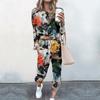 High-End Fashion Sports Sweater Set Women'S Autumn Loose Casual Long-Sleeved Printed Top Bundle Leg Pants Two-Piece Set
