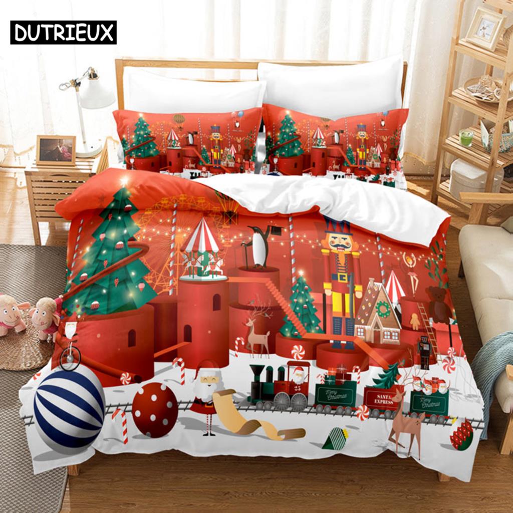Red Christmas Duvet Cover Set King Queen Size for Single Double Bed Linens Quilt Comforter Pillow Case 3D Full Twin 3PCS 2PCS